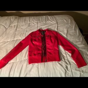Red leather jean jacket (guess)